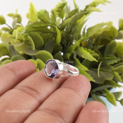 Anillo Nuevo Étnico Solitario Madre Boho Iolita Natural Redondo Plata de Ley 925 Foto 1 de 4