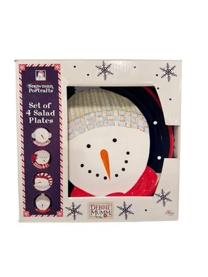 "Juego de 4 platos de postre de ensalada Debbie Mumm Navidad muñeco de nieve 8,25"" nuevo" Foto 1 de 4