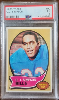 1970 Topps Football Cards #90 O.J. Simpson RC HOF Buffalo Bills PSA 5 EX - Image 1 of 3