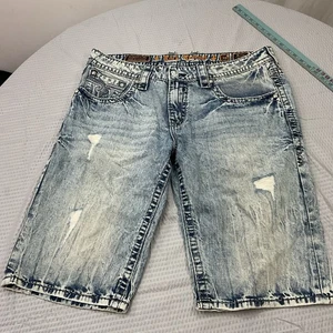 Pantalones cortos de mezclilla para hombre Rock Revival "Pevey" con inserciones de cuero de punto grueso 38 🔥 - Imagen 1 de 13