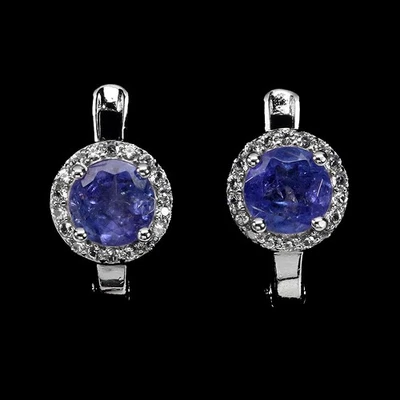 925 Sterling Silver Earrings Round Cut Tanzanite White Topaz Gemstone Jewelry - Image 1 of 4