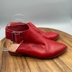 Free People Flats Womens Size 7 / 37 Red Leather Strappy Buckle Casual Shoes - Picture 1 of 9