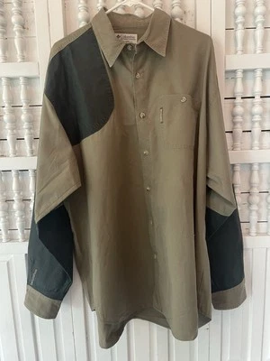 Columbia men's XL 100% green Cotton Long Sleeve Hunting Button Up Shirt, W8 - Image 1 of 4