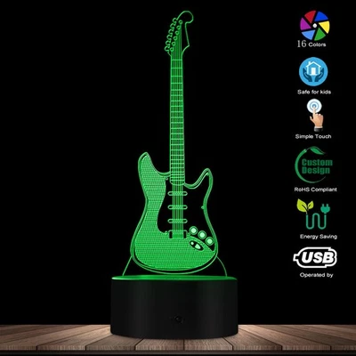 16 Colour Gradient Guitar 3D Lamp LED Night light Neon Display NEW Free AU P&P - image 1 of 4