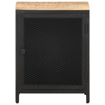 床边柜 黑色 实心粗糙芒果木, 粉末涂层 铁 vidaXL — 第 1/4 张图片