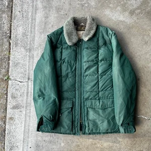 VINTAGE EDDIE BAUER GOOSE DOWN PUFFER COAT JACKET GREEN FITS MEDIUM 70S 80S FUR - Picture 1 of 5