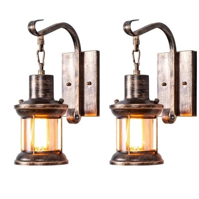 Industrial style battery operated wall sconces set of 2,Rustic wall light fix... - Image 1 of 4
