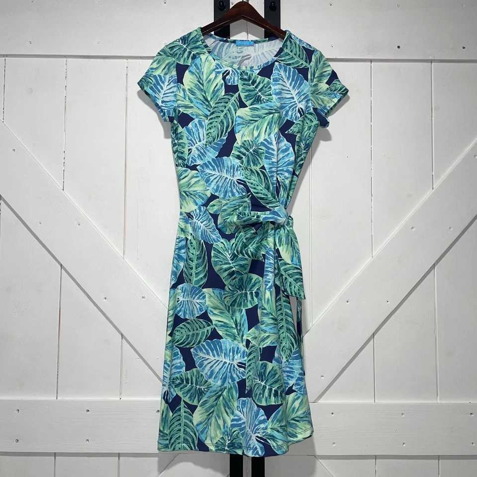 Vestido J McLaughlin Mujer XS Elora Catalina Tela Corbata Imitación Envoltura Manga Corta Hoja Foto 1 de 4