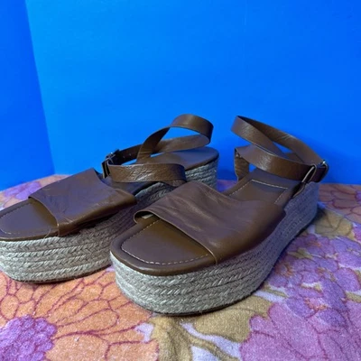 Alpargatas plataforma Zara couro com alças de tornozelo tamanho 39 /tamanho 8 - Imagem 1 de 4