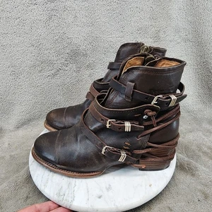 Freebird By Steven Shoes Womens Size 8.5 Crue Brown Leather Strap Boots *GUC* - Photo 1/13