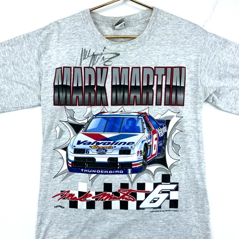 Vintage Mark Martin Breakthrough Nutmeg Nascar T-shirt Size Large Grey Signed Cover