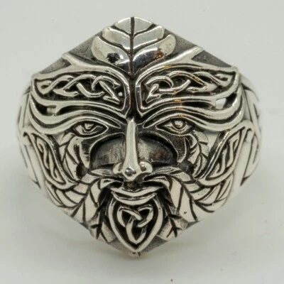 Uomo Verde 925 Anello Argento Sterling Celtico Nodo Pagano Bosco Greenman M-Z & - Immagine 1 di 3