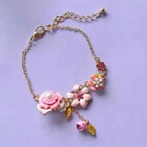 Enamel Gold Flower Bracelet Charms Chain Gift - Picture 1 of 3