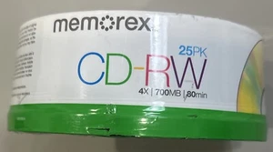 Memorex 25 Pack CD-RW Rewritable 700MB 80min BLANK CDs NEW SEALED - Picture 1 of 3