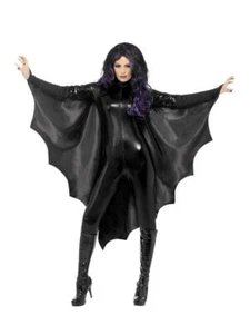 Vampire Bat Wings Black Cape Adult Halloween Womens Ladies Fancy Dress Costume - Picture 1 of 2