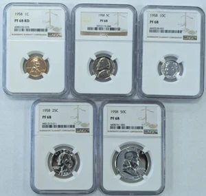 1958 NGC US Mint 5-Coin Silver Proof Set Solid High Grade PF68 - Picture 1 of 12