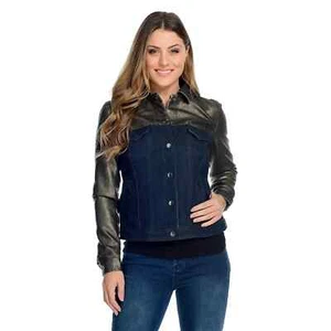 mōd x Faux Leather & Denim Snap Front Adjustable Hem 2-Pocket Jacket NWOT - Picture 1 of 6