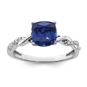 Sterling Silver Lab Created Sapphire & Diamond Ring Size 6 for Women 2.3gm - Picture 1 of 7