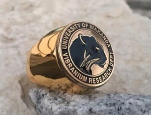 BLACK PANTHER RING WAKANDA SIGNET STEEL GOLD NECKLACE SILVER MOVIE SKULL [D174] - Picture 1 of 18