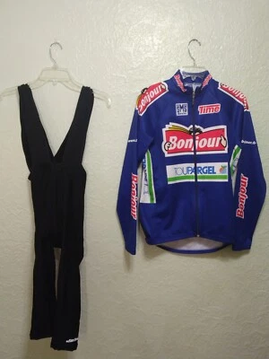 Santini Bonjour Toupargel 骑行服 尺寸 L 带黑色围兜短裤 尺寸 M — 第 1/4 张图片