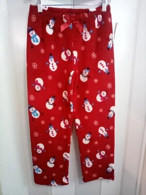 Niñas Pequeñas Nuevo Con Etiquetas Navidad Rojo Polar Pijama Pantalones Muñecos de Nieve y Copos de Nieve 10/12 Foto 1 de 4