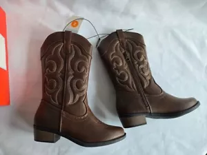 Cat & Jack Girls' Montana Zipper Western Boots - Cowboy Cowgirl - Brown Size 2 - Picture 1 of 4