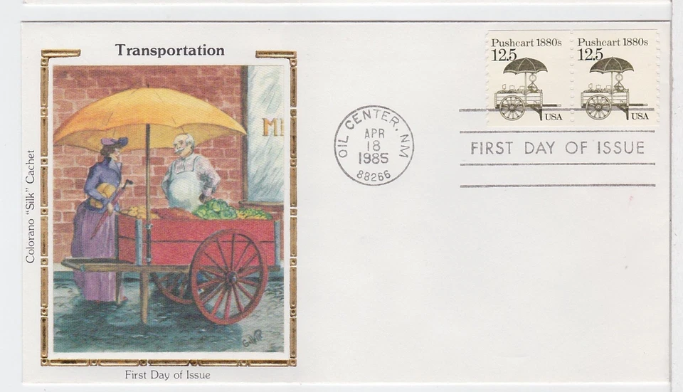TurtlesTradingPost- Pushcart- Transportation Series 1985 #2126 FDC Colorano Silk - Image 1 of 1