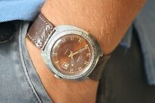 Vecchio orologio da uomo meccanico vintage Slava con cinturino in pelle marrone