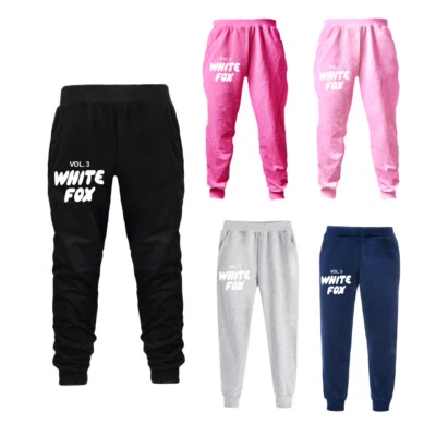 Pop Kids White Print Foxes Trousers Joggers Pants Sportwear Causal Xmas Gifts UK