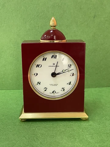 Vintage RARE VINTAGE HAMILTON EIGHT DAYS 7 JEWELS ALARM CLOCK Red Enamel R5 Cover