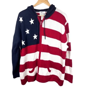 Vintage Quacker Factory American Flag Zip Up Sweater with Hoodie Size 1X - Picture 1 of 10