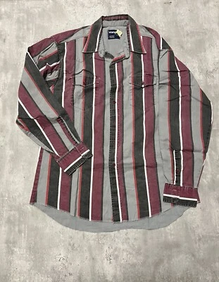 Vintage Wrangler Western Striped Brushpopper Shirt X-Long Tails Mens 17-35 - Image 1 of 4