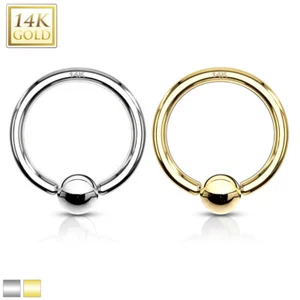 14K Solid GOLD Captive Bead Ring CBR Ear Nose Nipple Piercing Daith Helix Tragus - Picture 1 of 4