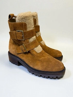 Botas de combate PAIGE Bridget forradas de piel de oveja marrón caramelo gamuza cuero talla 9 Foto 1 de 4