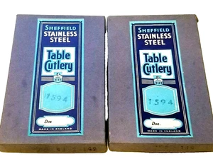 2 Boxes 8 Knives Sheffield Dinner Knives White Faux Bone Handles EUC 18594 - Picture 1 of 8