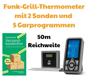 Funk Grillthermometer 2 Sonden 8 Programme 5 Garstufen BBQ Wireless Bratenthermo - Bild 1 von 3