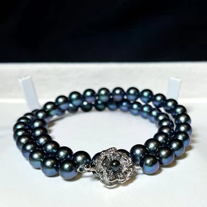 Akoya Perlenkette dunkelgrün-blau 7,6-7,9 mm 42 cm aus Japan - Bild 1 von 24