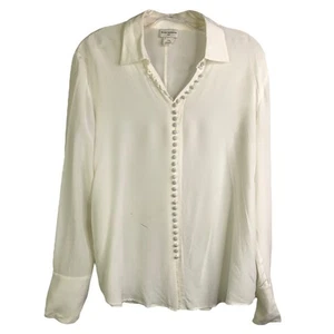 Club Monaco Button Down blouse Women Size L Cream Long Sleeve - Picture 1 of 11