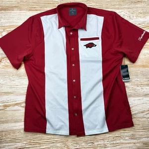NEW Arkansas Razorbacks Colosseum Strike Bowling Button Up SS Blue Shirt Men's L - Picture 1 of 7