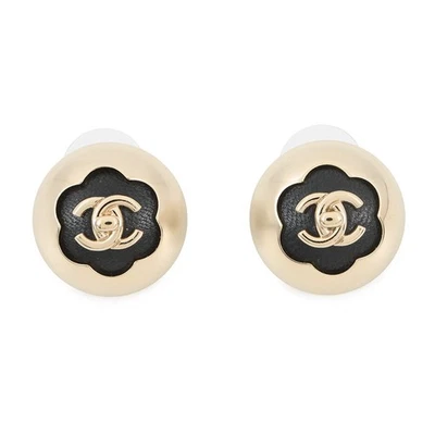 Pendientes Cúpula Chanel Logo CC Cuero/Chapado en Oro Negro ABG001 Foto 1 de 4