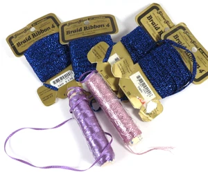 Madeira & YLI Embroidery Ribbons Metallic Navy & Purples Lot of 6 Threads - Picture 1 of 3