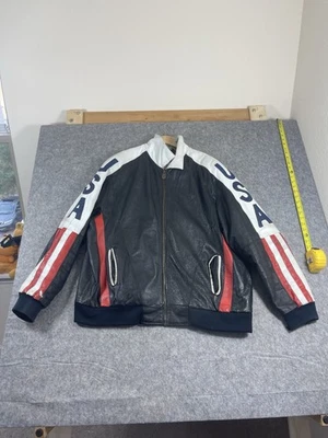 Vintage Michael Hoban Leather Jacket Mens 2XL Tall USA Flag Motorcylcle 90s - Image 1 of 4