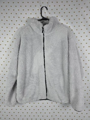 Victorias Secret Pink Fuzzy Teddy Bear Full Zip warm jacket grey LARGE - Image 1 of 4