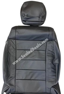 Black Leather Seat Covers for 2011 2012 Jeep Wrangler 4 Door w/ Silver Stitching - Image 1 of 4