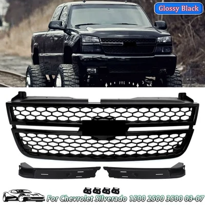 Front Upper Grille For Chevrolet Silverado 1500 2500 3500 03-07 Honeycomb Glossy - Изображение 1 из 4