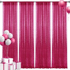Fuchsia Sequin Backdrop Curtains - 4PCS 2x8FT Photography Decor Panels - Picture 1 of 9