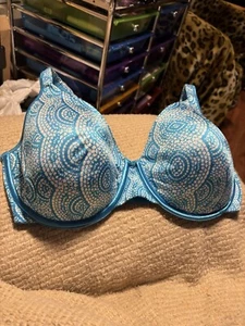 Bali Blue/White Satiny Trim Full Support Underwire Bra Size 40D. Exc Cond - Picture 1 of 3