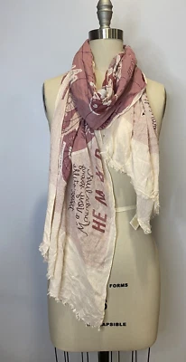 Kate Spade Wanderlust World Map Oblong Scarf Wrap blush rose Pink USED Wrinkled - Image 1 of 4