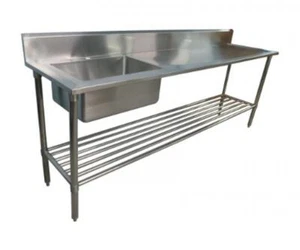 600x2400mm NEW COMMERCIAL SINGLE BOWL KITCHEN SINK #304 STAINLESS STEEL BENCH E0 - Picture 1 of 12