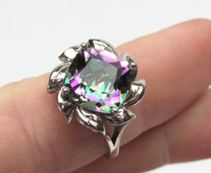 Anillo de cóctel de piedra de cuarzo rodio sobre plata de ley 925 firmado DK JTV - Imagen 1 de 7